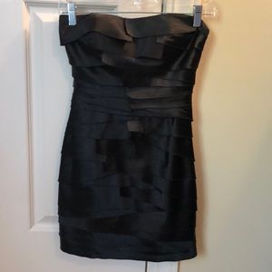 Black bebe strapless ruffle dress